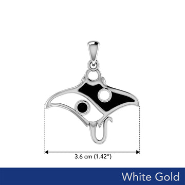 The Manta Ray with Yin Yang Symbol Solid White Gold Pendant WPD6075